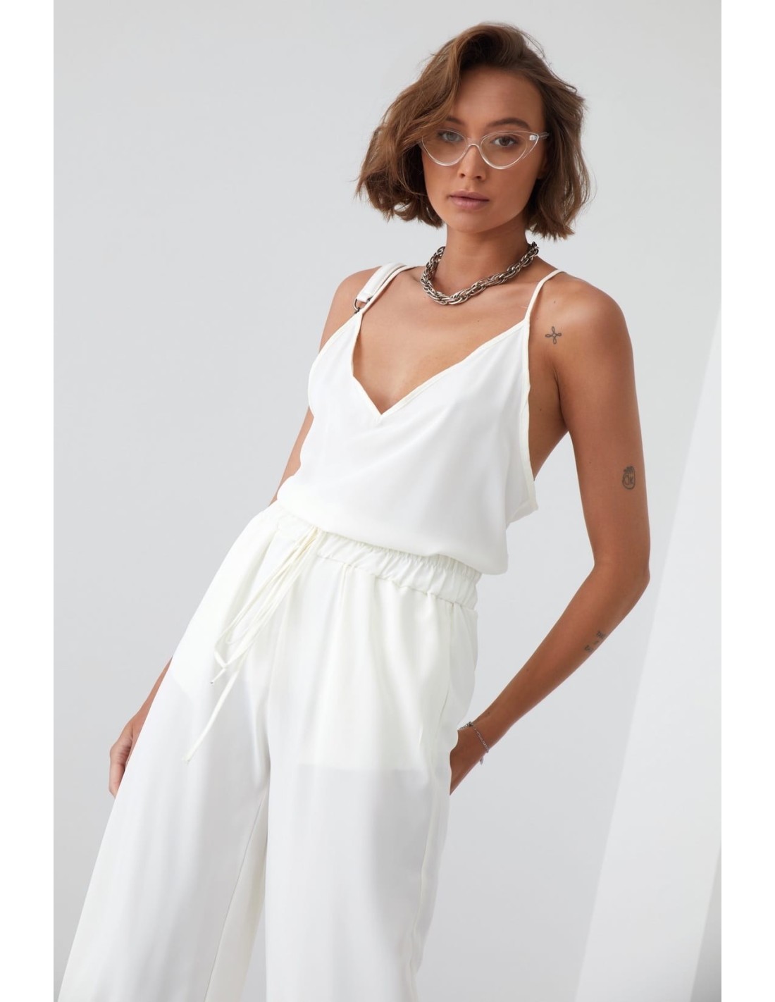 Summer set of palazzo pants and cream top 01016 - Online store - Boutique